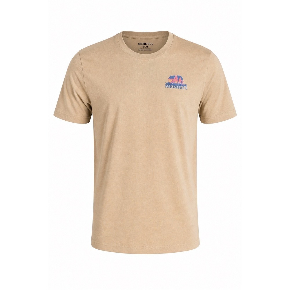 Merrell Mens SS Graphic T-Shirt Ermine Beige Bear Sunset Logo Tee EMN0019 Large